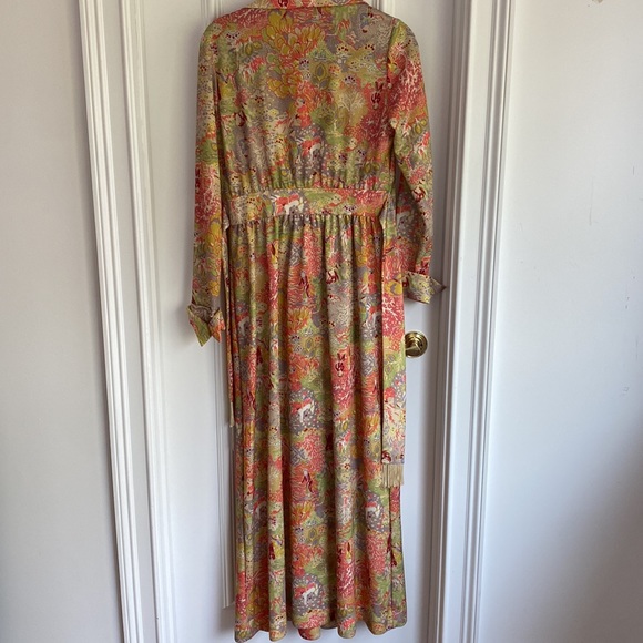✨Stunning Leslie Fay VINTAGE 70’S POLY SHIRT FRINGE MAXI DRESS BOHO CHIC - S/M - Picture 9 of 10
